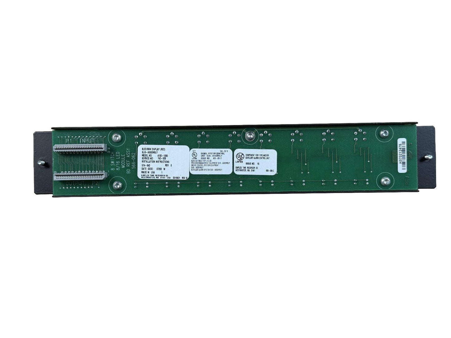 Fire alarm control panel circuit board with LED display and UL listed components for commercial systems