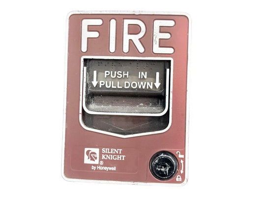 Silent Knight fire alarm pull station with push-in pull-down lever, used fire safety equipment