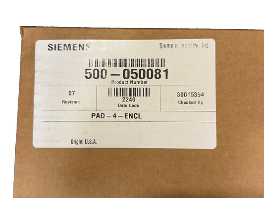 Siemens fire alarm device PAD-4-ENCL in original packaging, product #500-050081, made in USA