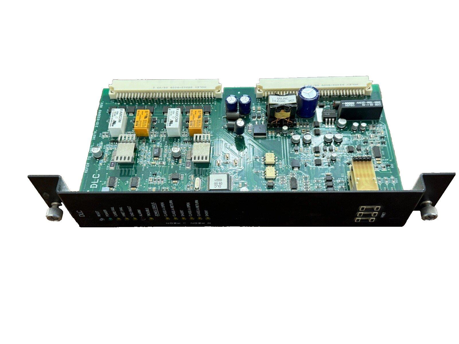 DLC fire alarm control panel circuit board with connectors and indicators for fire safety systems