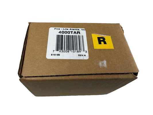 Fire-Lite Alarms 4000TAR fire alarm control panel box with barcode and yellow R label