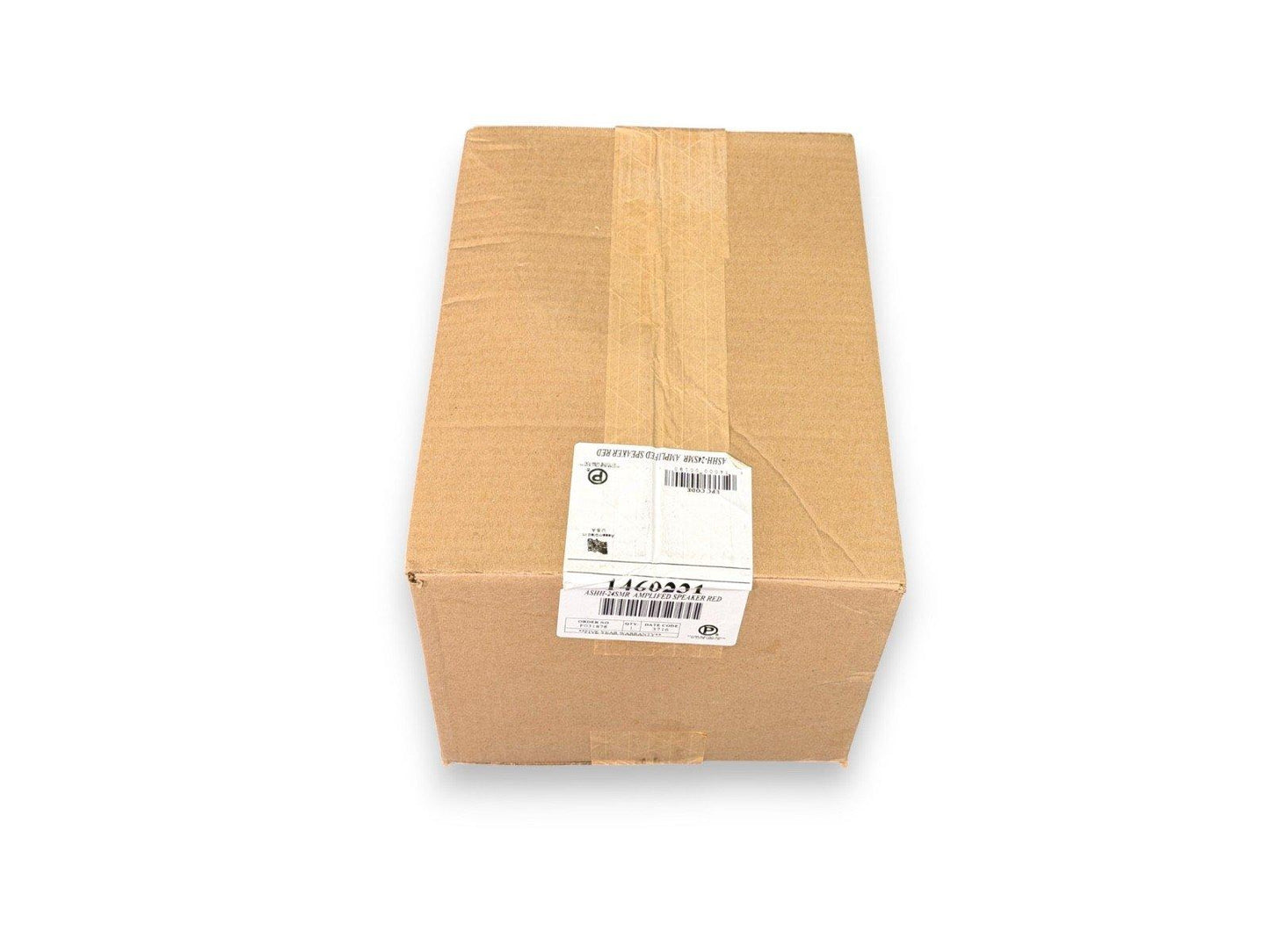 Sealed cardboard box with shipping label for ASHH-24SMR amplified speaker, fire alarm equipment