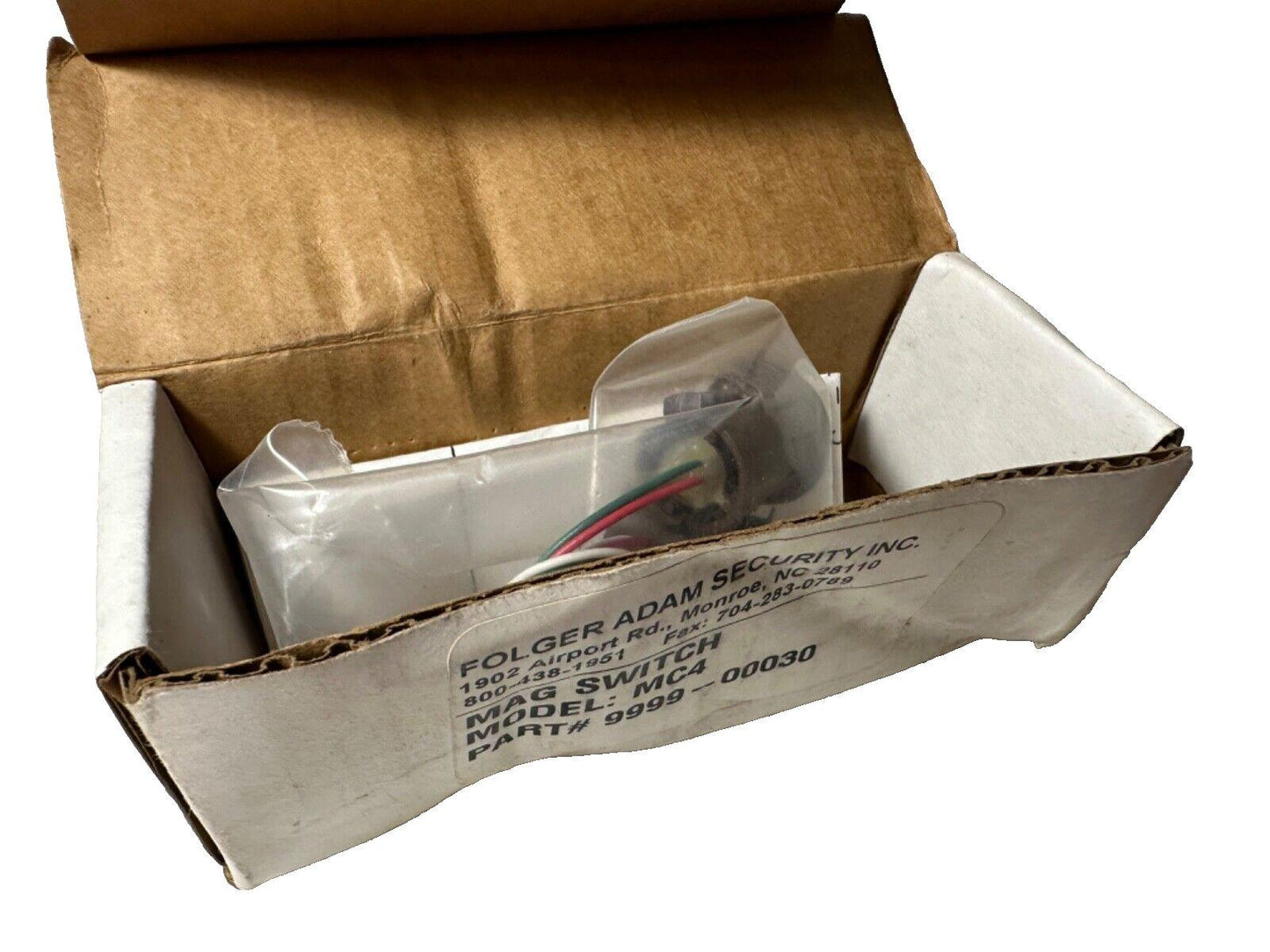 Folger Adam MC4 mag switch in original box, fire alarm security component with wiring