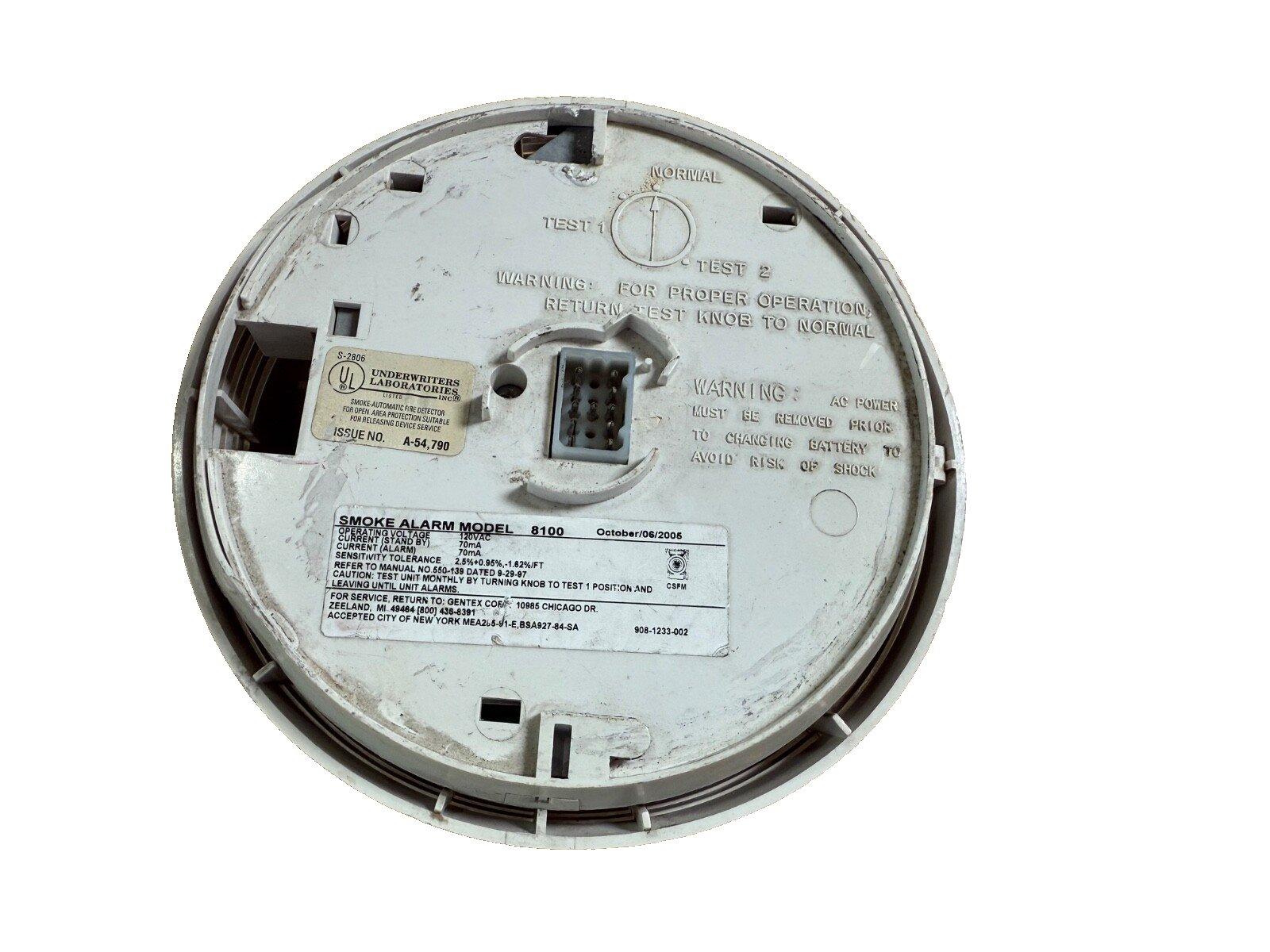 Used Gentex Model 8100 smoke alarm with test knob, UL listed, for fire safety systems