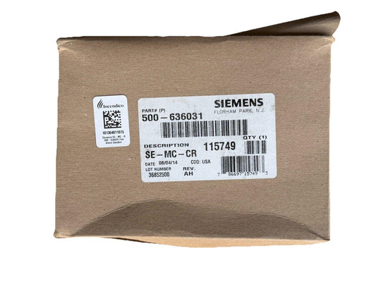 Siemens SE-MC-CR fire alarm speaker box with part #500-636031, labeled for Incendico Fire Alarm Store
