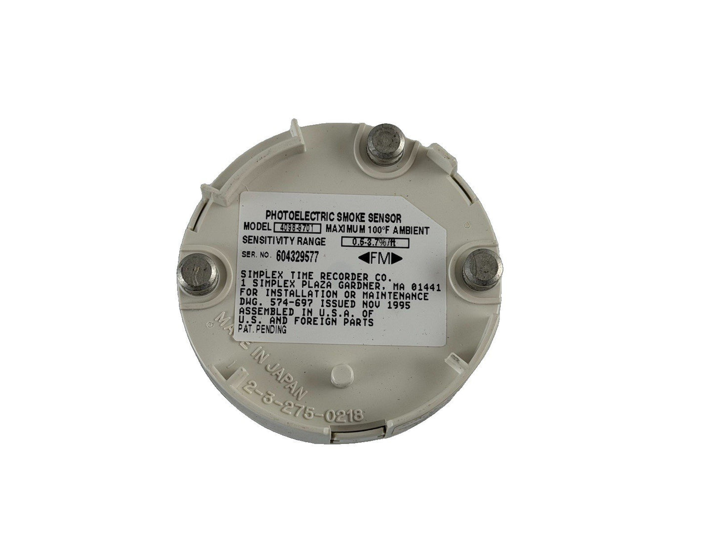 Simplex 4098-9701 Fire Alarm Smoke Detector Head + 4098-9784 Base