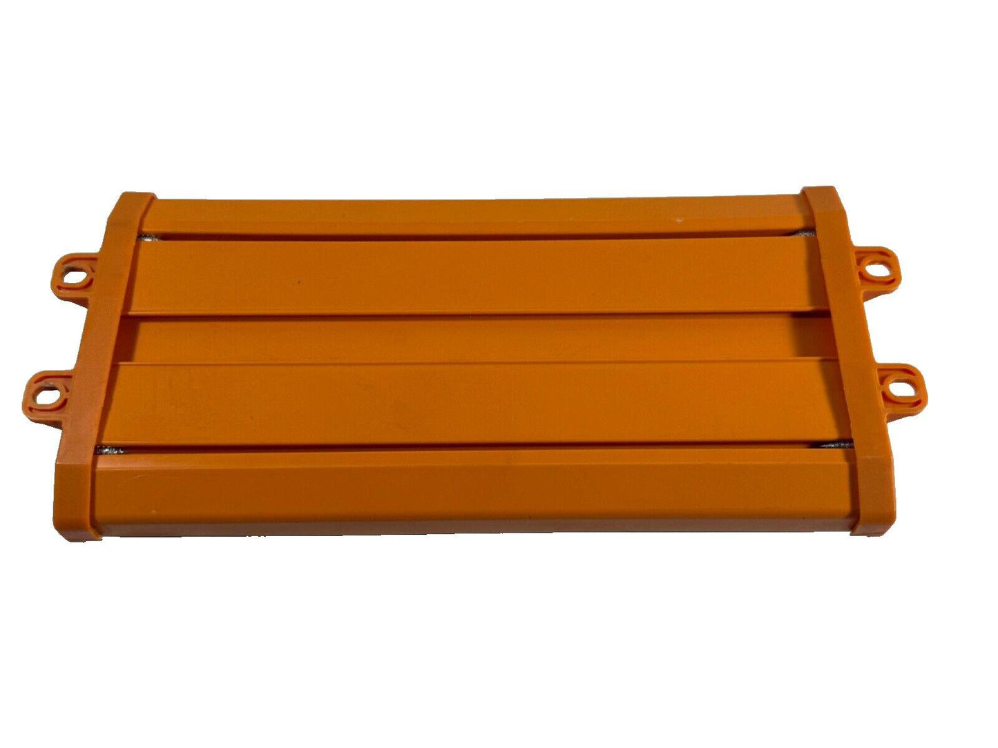 Orange fire alarm control panel enclosure with mounting brackets