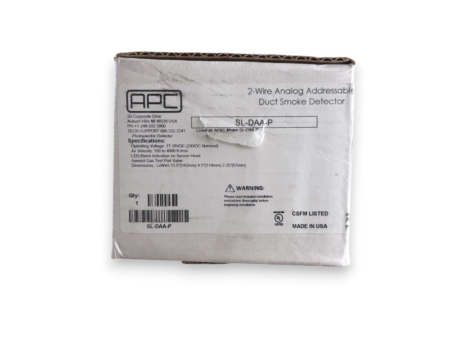 APC (Air Products) SL-DAA-P 2-Wire Analog Addressable Duct Detector (NEW IN BOX)