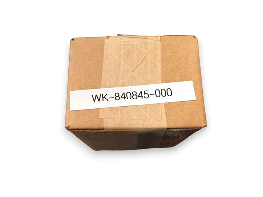 Sealed cardboard box with label WK-840845-000, fire alarm equipment part, ready to ship