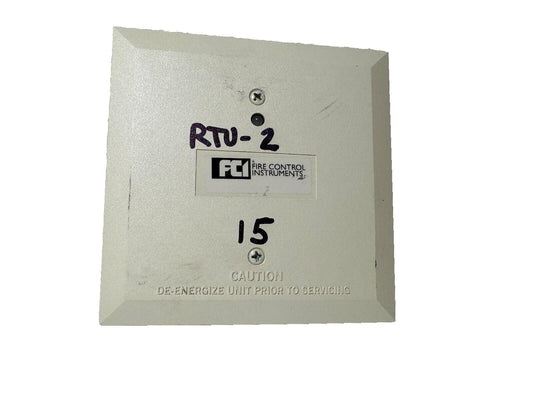 FCI RTU-2 fire alarm control unit with caution label, model 15, for commercial fire safety systems