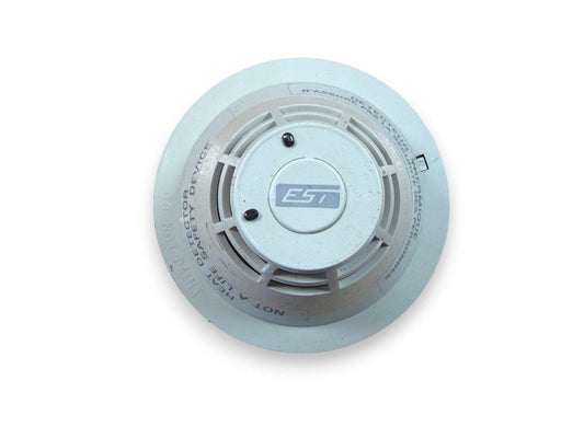 EST smoke detector for fire alarm systems, white ceiling-mounted safety device