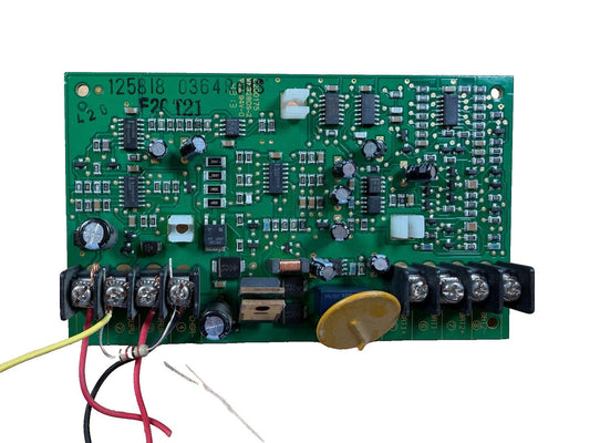 Fire alarm control panel circuit board with terminal connectors and wiring for fire safety systems