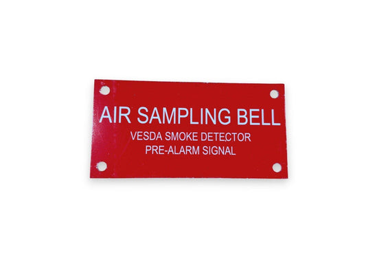 Red air sampling bell label for VESDA smoke detector pre-alarm signal, fire safety equipment