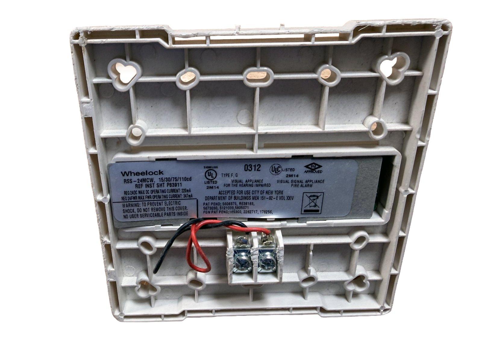 Wheelock RSS-24MCW fire alarm strobe with wiring terminals and UL listed label for commercial use