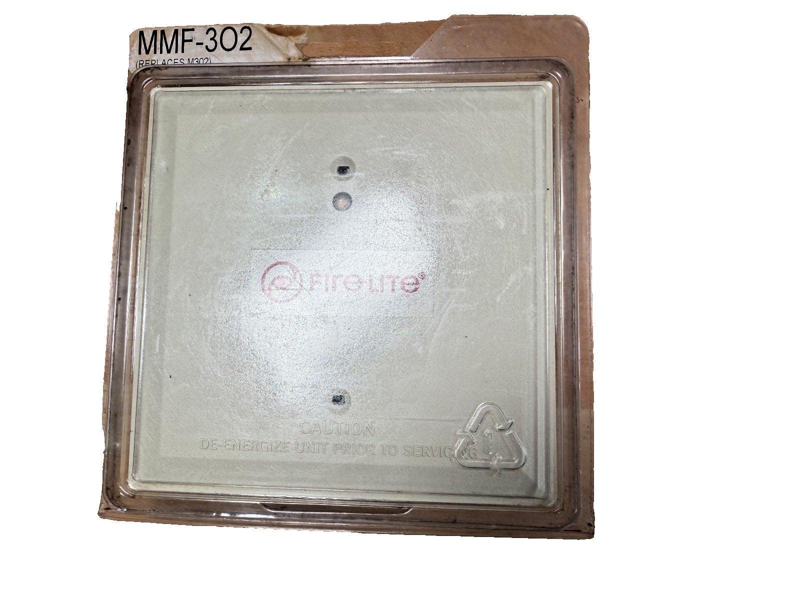 Fire-Lite MMF-302 fire alarm module, replacement for M302, with caution label and recycling symbol