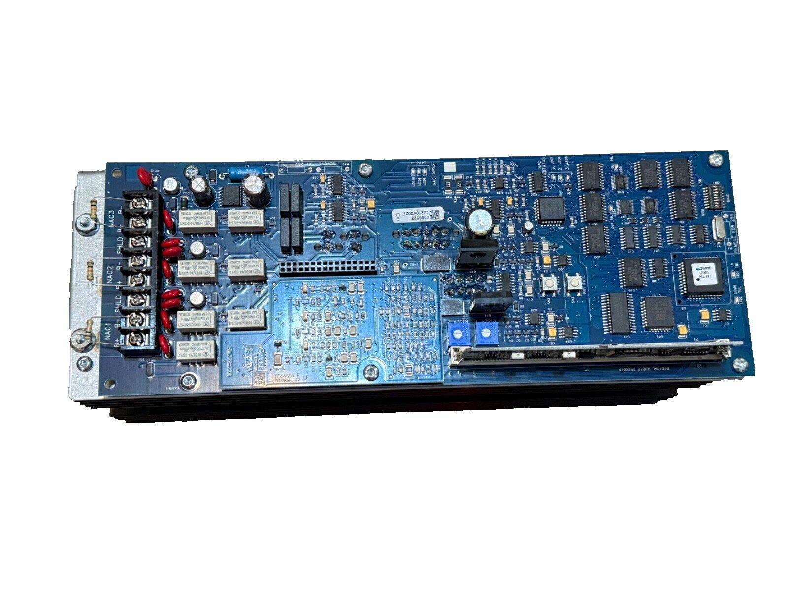 Fire alarm control panel circuit board with connectors and chips for fire safety systems