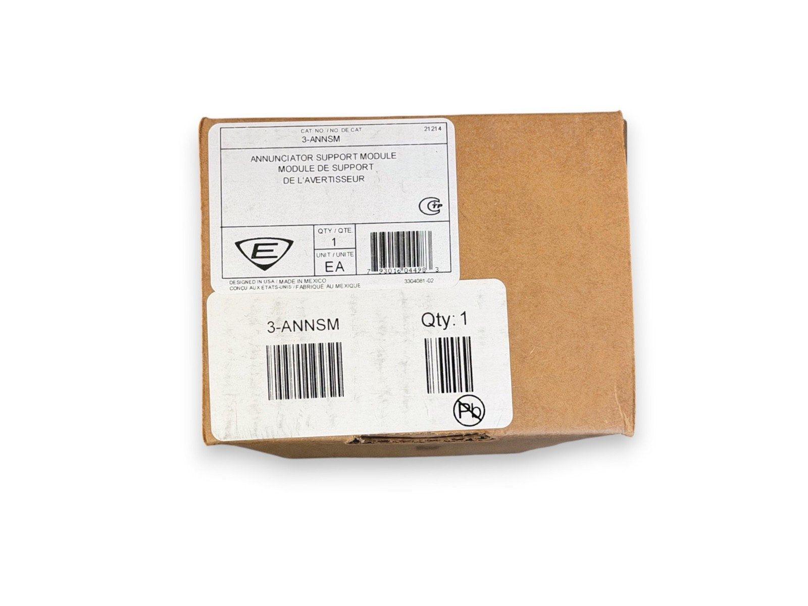 3-ANNSM Annunciator Support Module for fire alarm systems, packaged in cardboard box with labels and barcodes