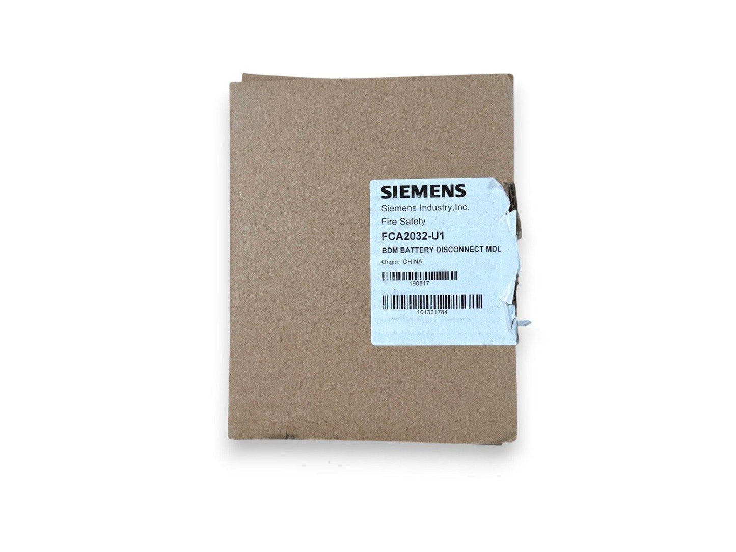 Siemens FCA2032-U1 BDM Battery Disconnect Module for fire alarm systems, packaged in cardboard box