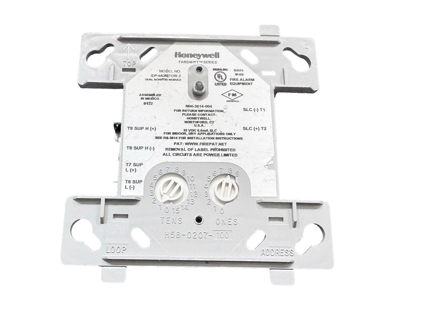 Honeywell Farenhyt fire alarm dual monitor module with address dials and UL listed label