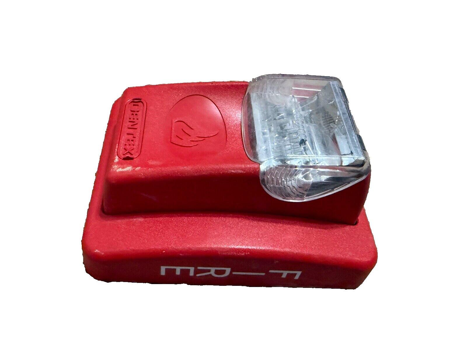 Red fire alarm pull station with clear cover and manual activation handle