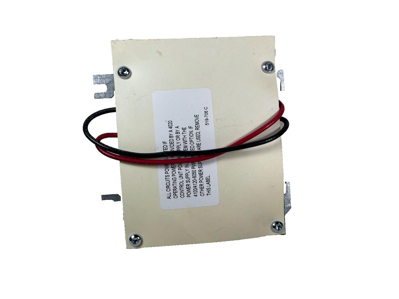 Fire alarm power supply module with red and black wires, labeled for 4100/4120-6050 systems