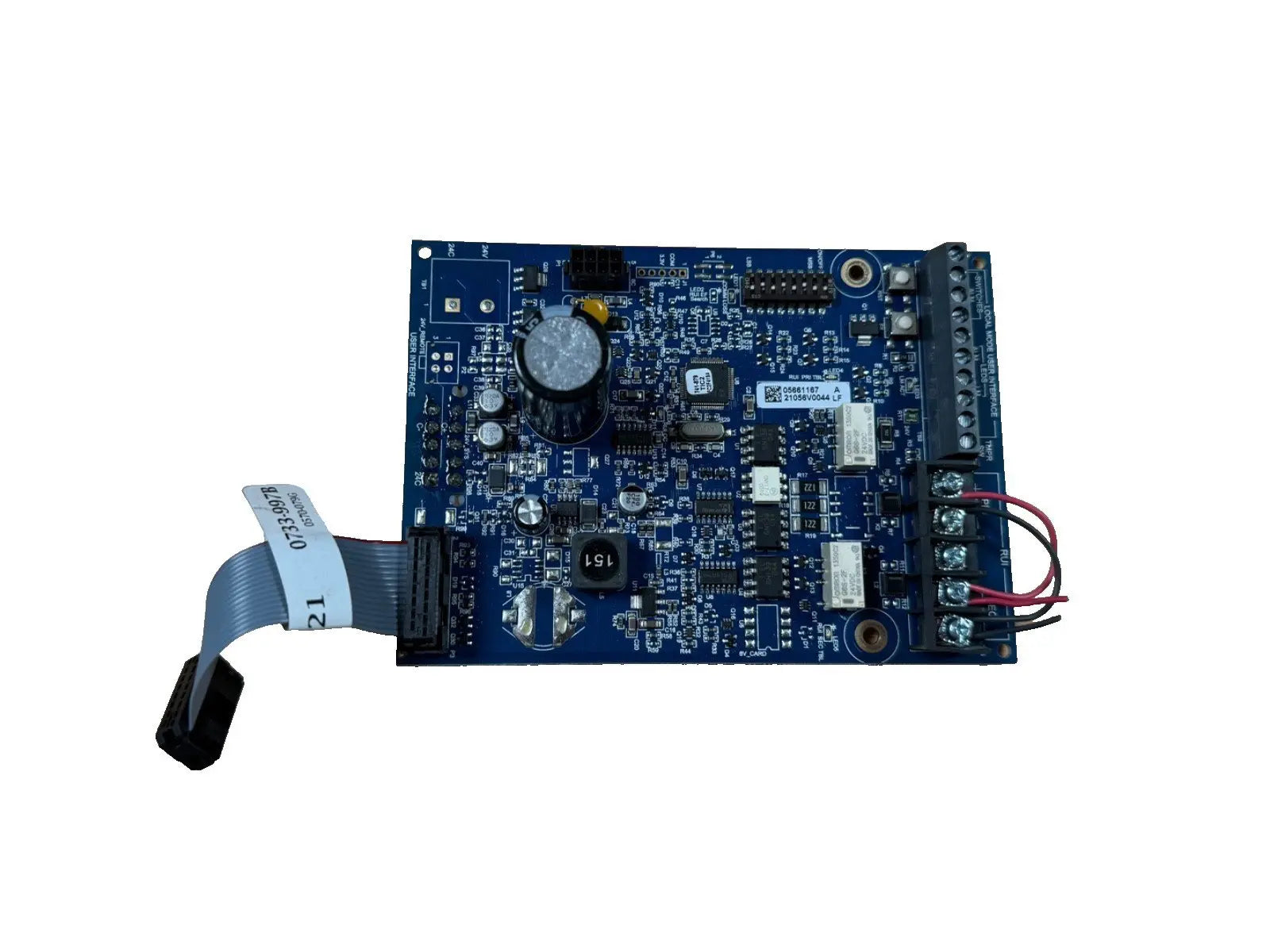 Blue circuit board featuring the Simplex 4100-0625 Fire Alarm Local Mode Transponder Interface Module with various components.