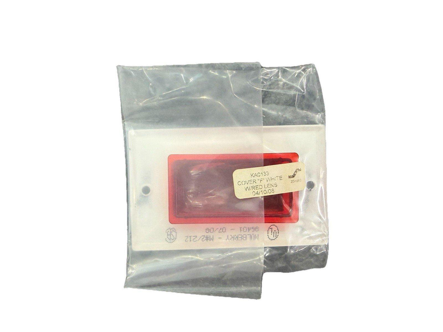 White fire alarm cover with red lens, model KAC133, sealed in plastic packaging for safety equipment