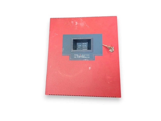Fire Watch 411UDAC fire alarm communicator panel with key, red housing, status indicators