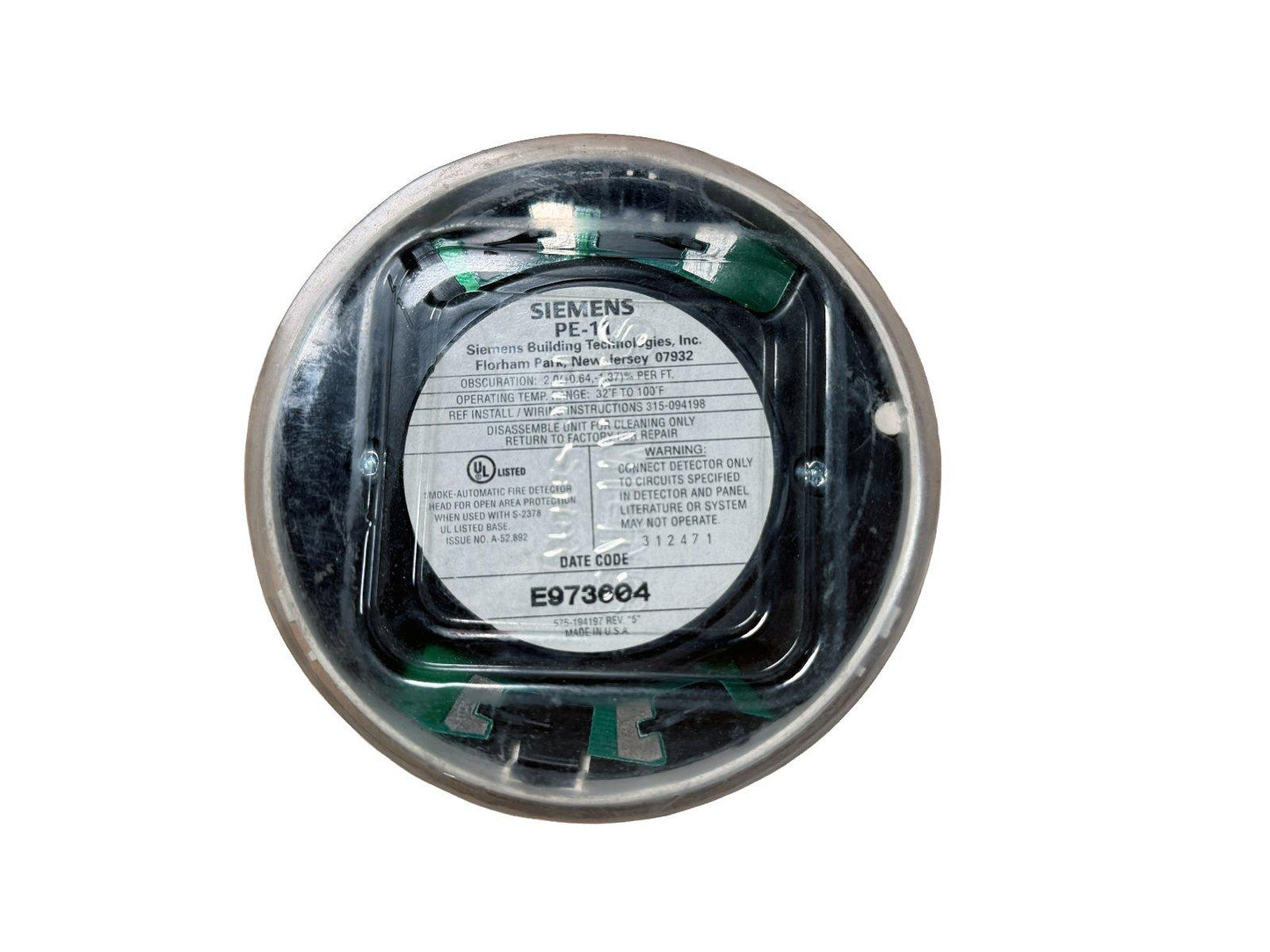 Siemens PE-10 smoke detector head for fire alarm systems, UL listed, made in USA
