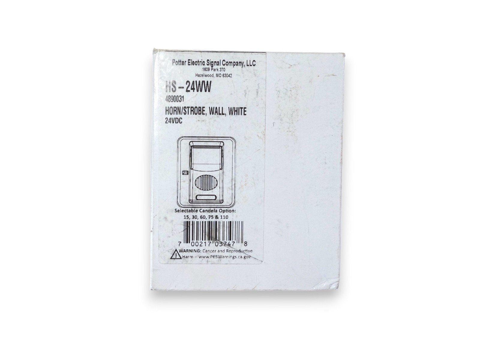 Potter HS-24WW wall-mounted fire alarm horn/strobe, 24VDC, white, with selectable candela options