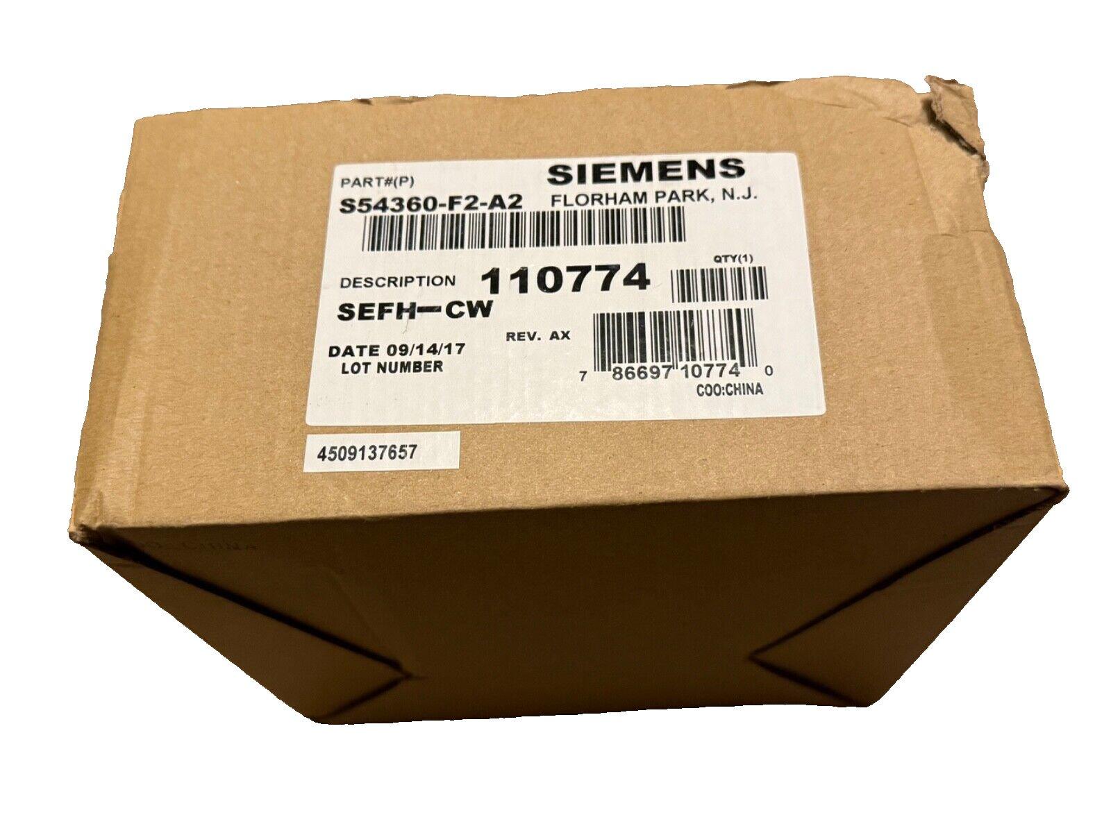 Siemens SEFH-CW fire alarm component in original packaging, part #S54360-F2-A2, model 110774