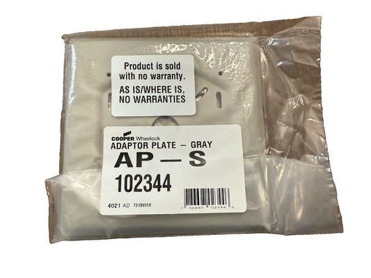 Cooper Wheelock AP-S gray adaptor plate for fire alarm systems, model 102344, packaged as-is with no warranty