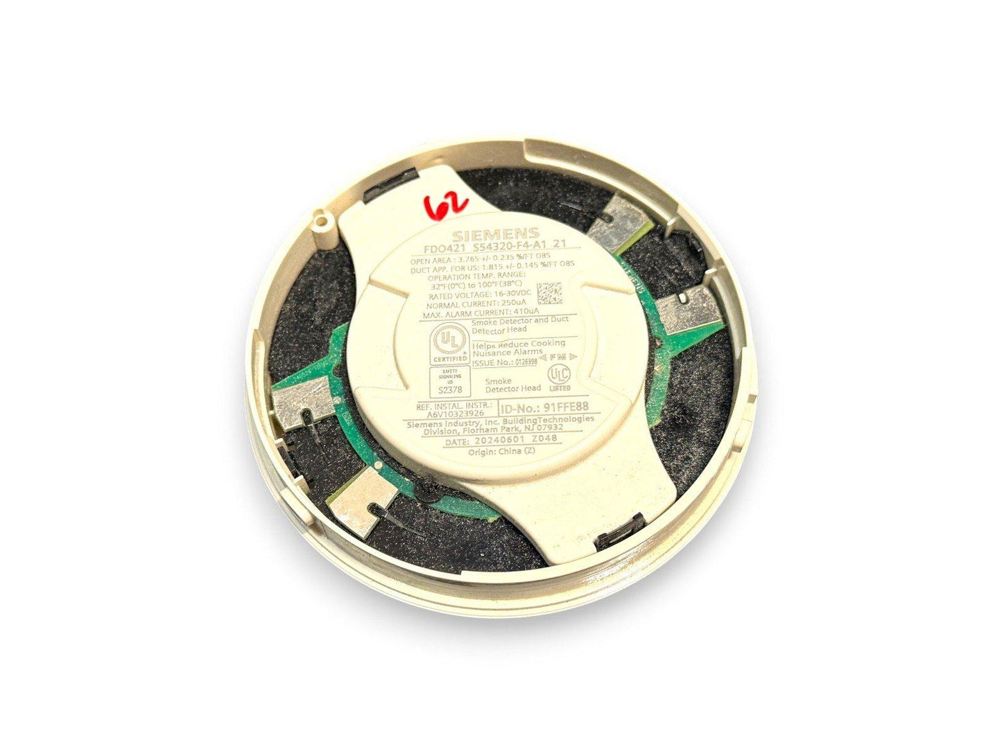 Siemens FDO421 smoke detector head with UL certification, used fire alarm equipment