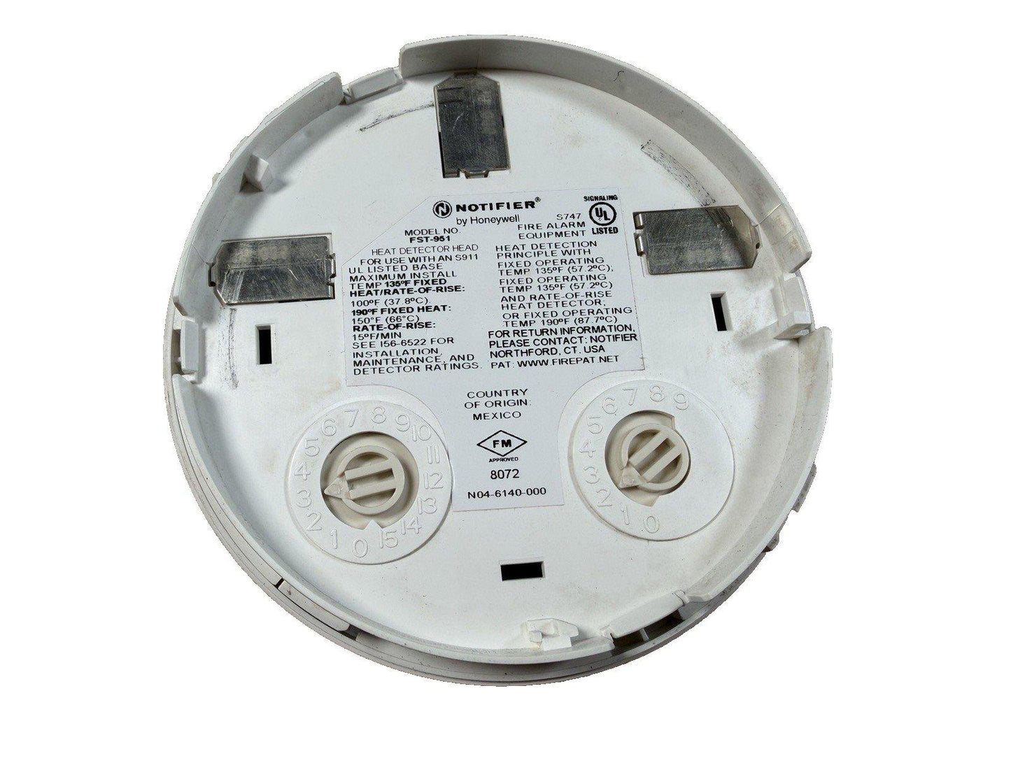 Notifier FST-951 heat detector head for fire alarm systems, UL listed, fixed temp & rate-of-rise sensing