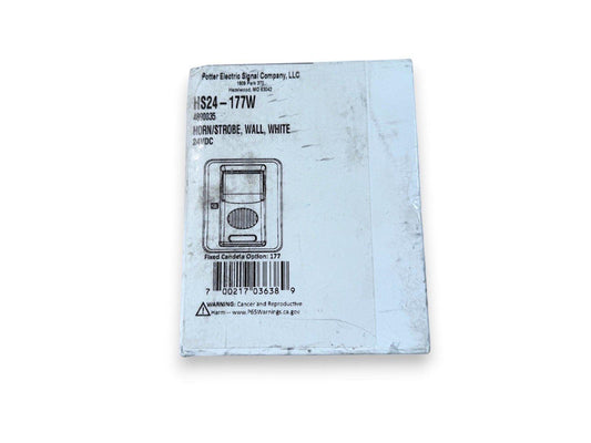 Potter HS24-177W white wall mount horn strobe fire alarm, 24VDC, model packaging