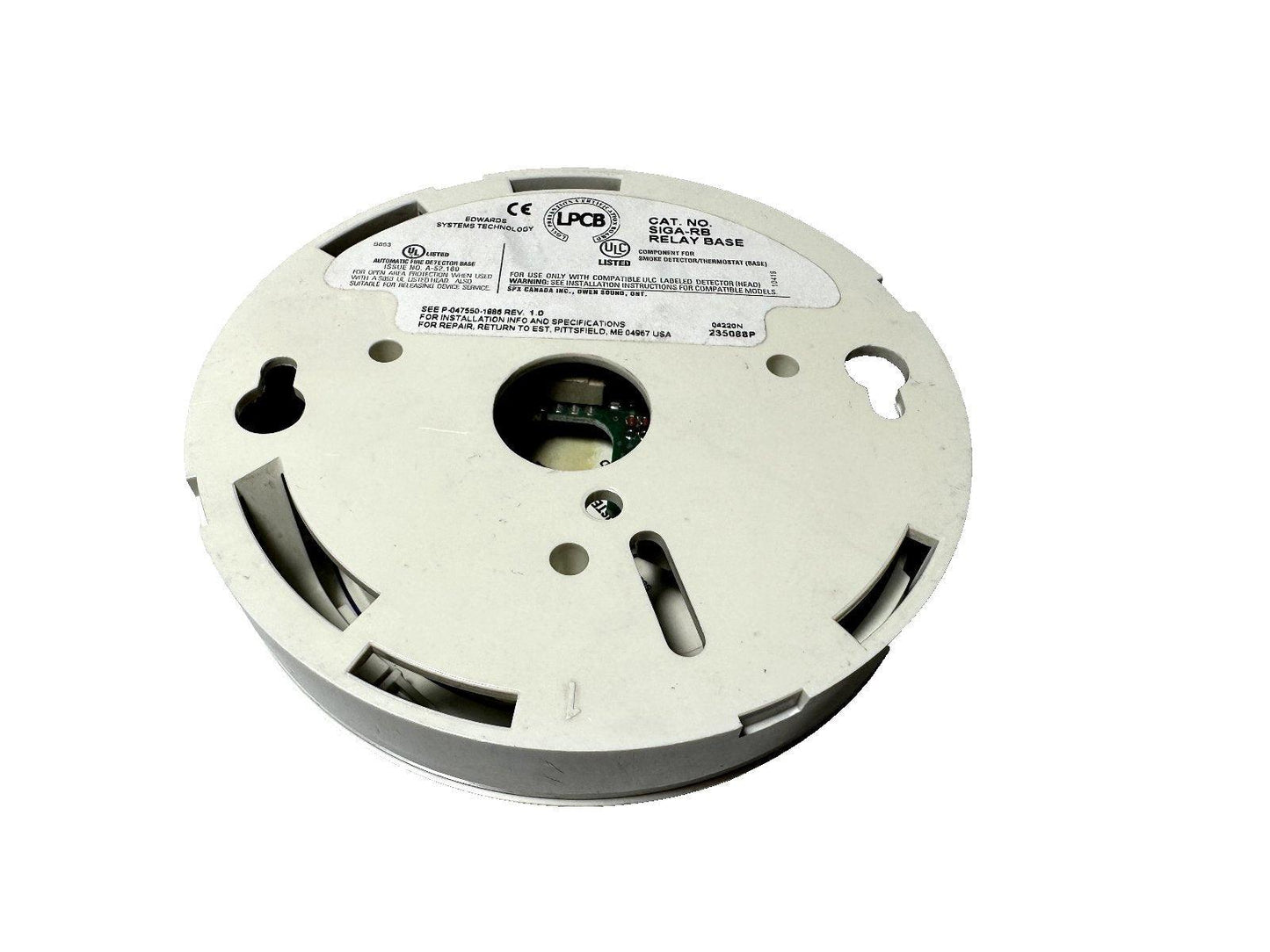 SIGA-RB relay base for fire alarm smoke detector, UL listed, compatible with Edwards Systems