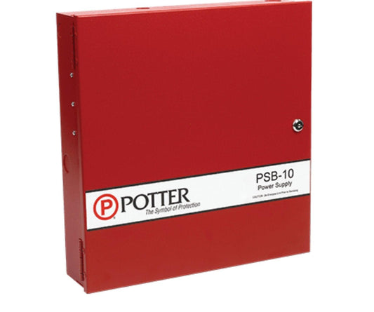 Potter PSB-10 fire alarm power supply unit, red metal enclosure for commercial fire safety systems