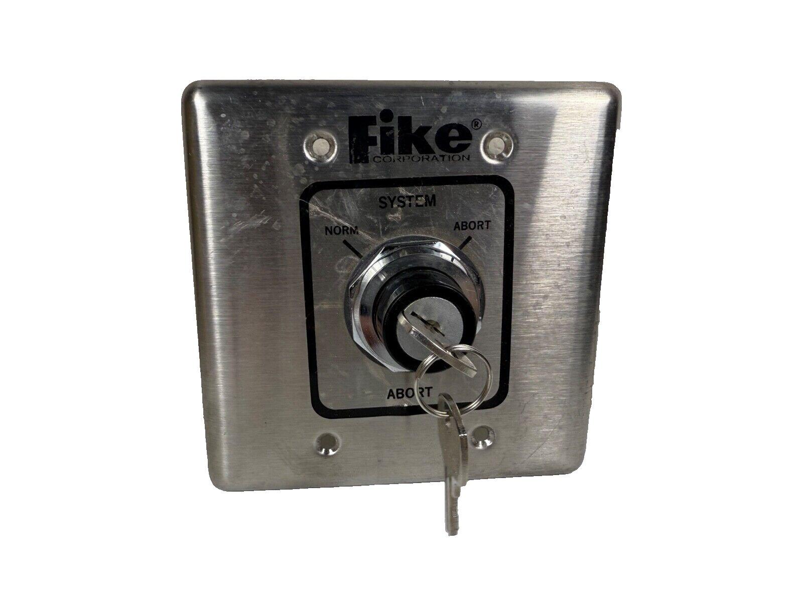 Fike fire alarm system key switch with abort and normal positions, stainless steel panel