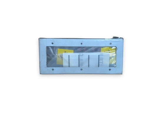 Fire alarm control panel with clear window and warning labels, metal housing for commercial safety systems
