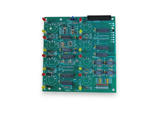 Green fire alarm control panel circuit board with LEDs and connectors for fire safety systems