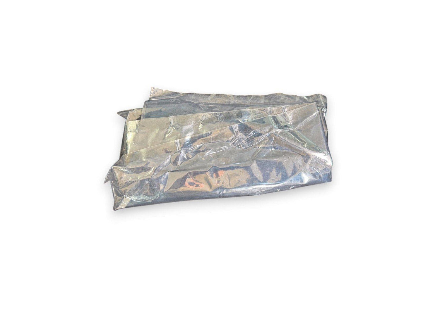 Crisp, crinkled silver fire blanket packaged for safety use in fire alarm systems