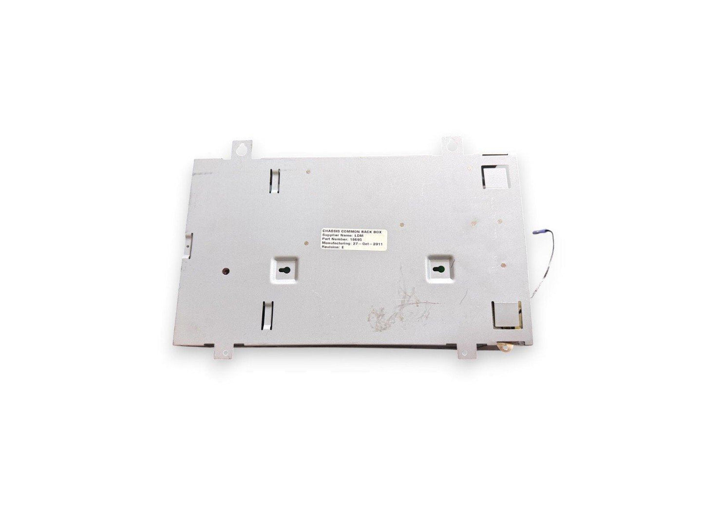 Used fire alarm chassis back box with part number 18695, metal housing for fire safety systems