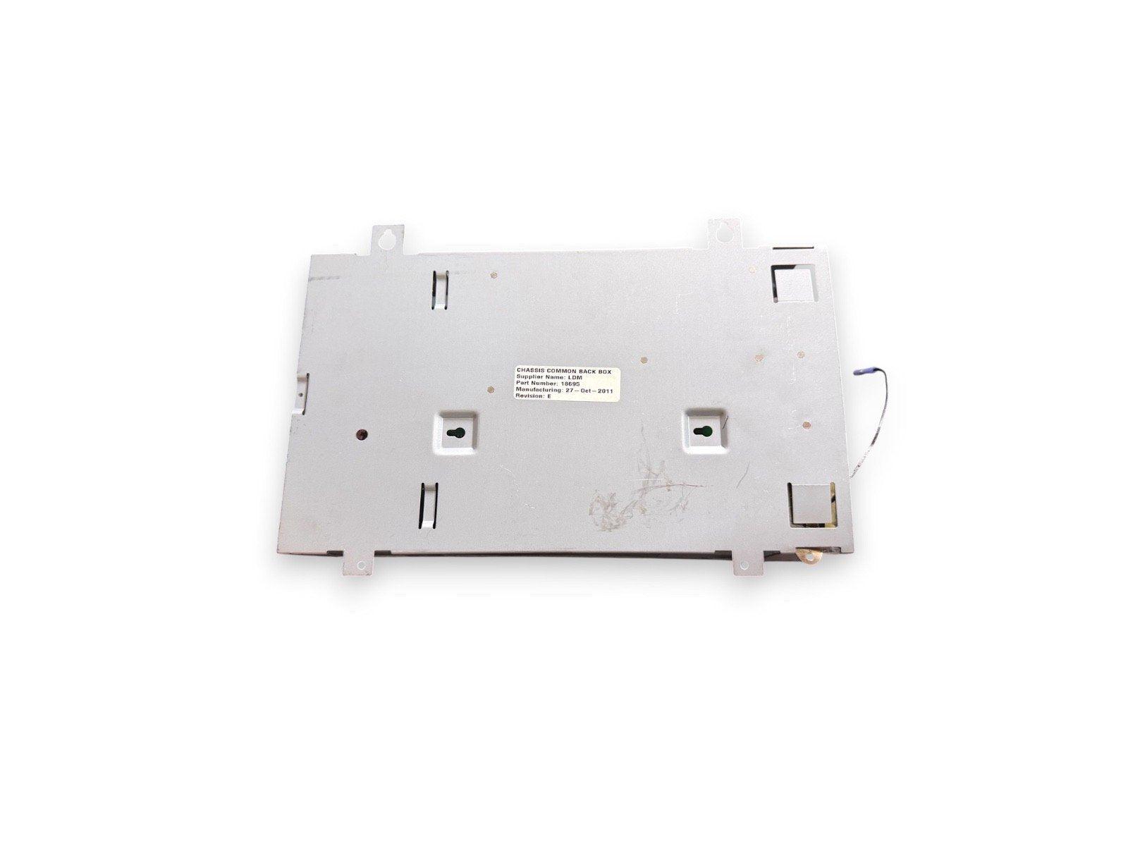 Used fire alarm chassis back box with part number 18695, metal housing for fire safety systems