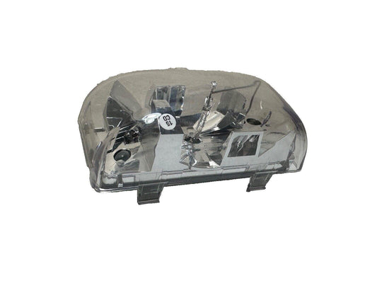 Clear plastic fire alarm strobe light housing with internal components visible