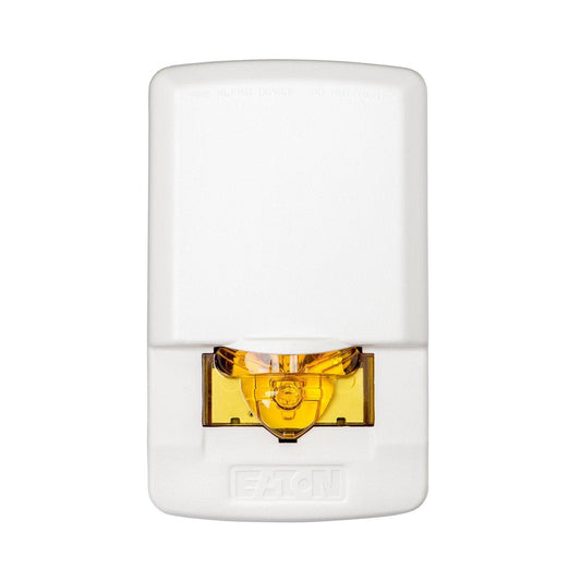 White Eaton fire alarm device with amber strobe light for commercial safety systems