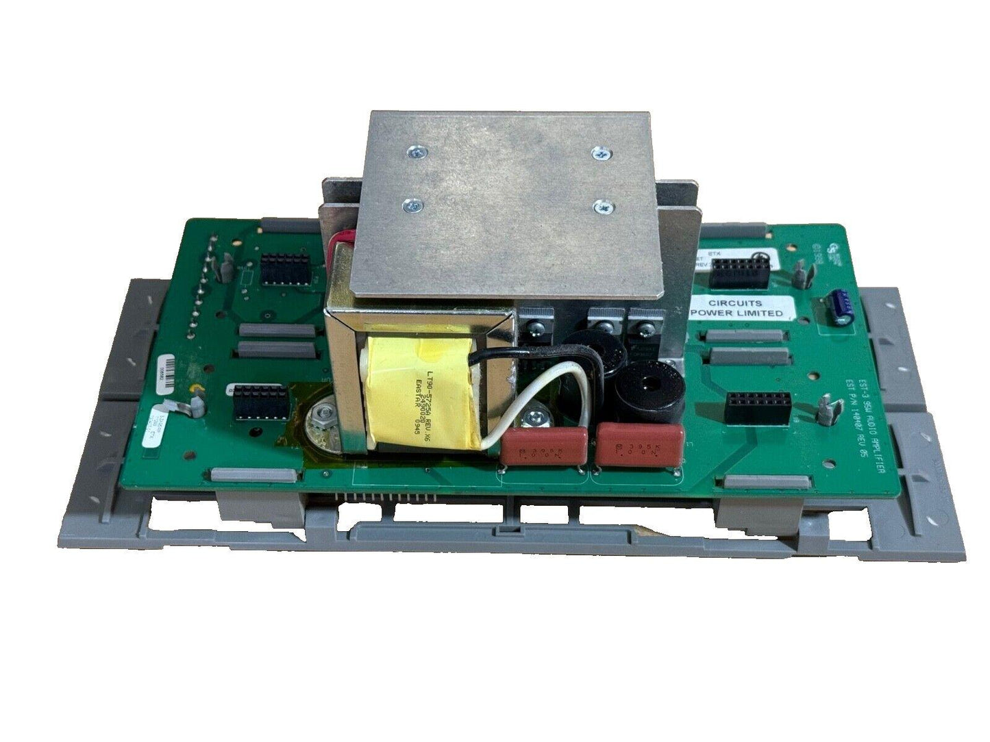 Fire alarm audio amplifier circuit board with transformer and components for fire safety systems