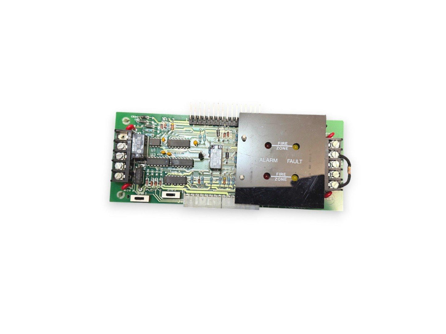 Fire alarm control module circuit board with alarm, fault, and fire zone indicators
