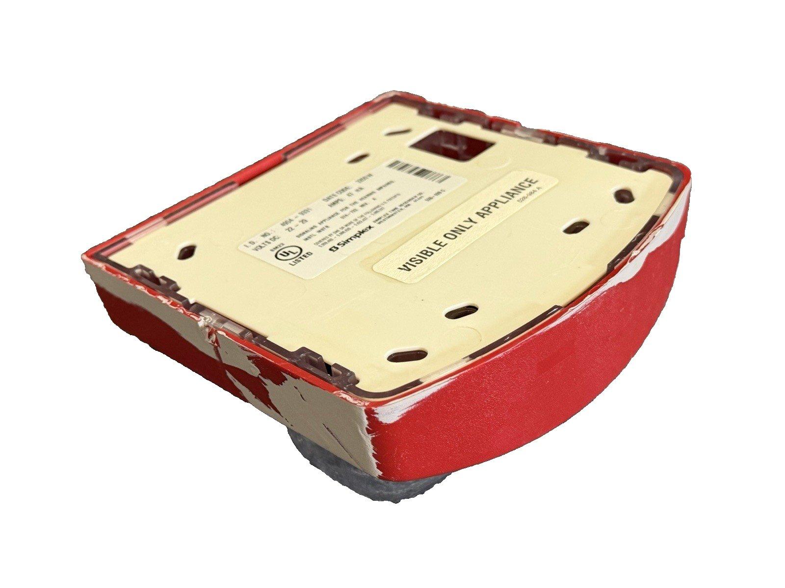Red Simplex fire alarm device back view with visible only appliance label and UL listing