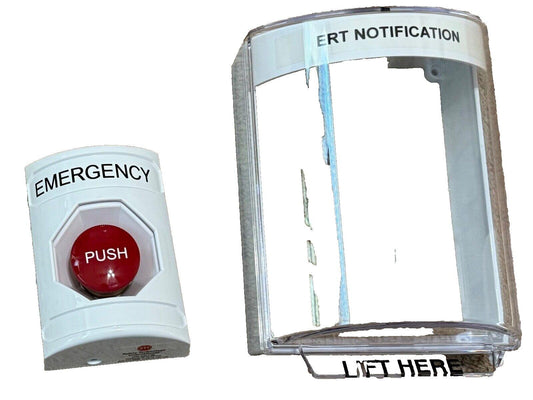 Emergency push button and alert notification cover for fire alarm systems