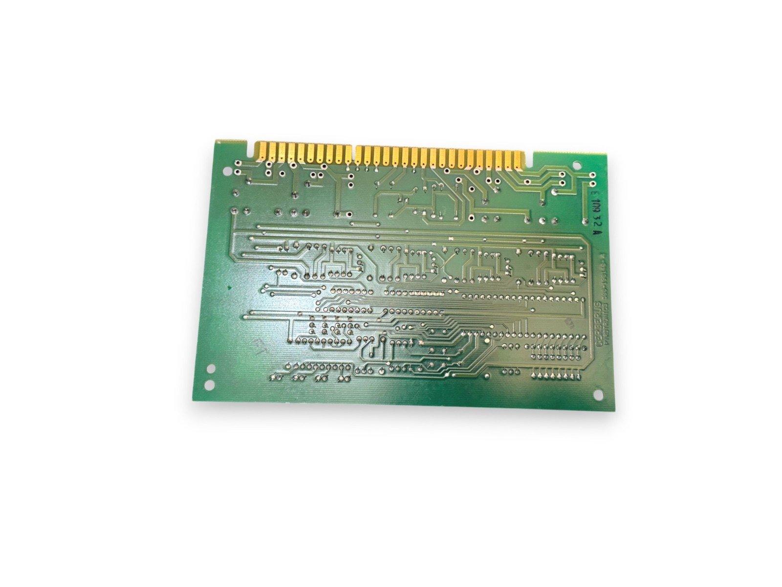 Green fire alarm control panel circuit board with gold connectors, used in fire safety systems